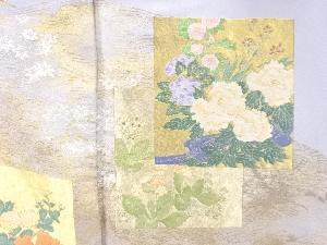 アンティーク　寿光織色紙に四季草花模様織り出し五つ紋着物(比翼衿付き)
